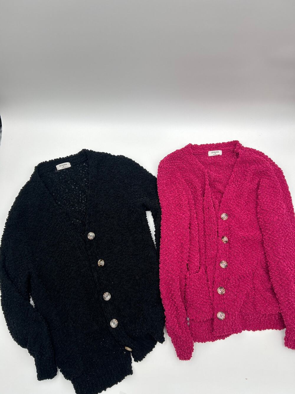 Zenana XL Popcorn Knit Cardigan Lot of 2 Black Fuchsia Pink Comfy Chic Teacher